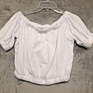 Cupcakes and Cashmere Womens Sz S White Crepe Off The Shoulder Crop Top Boho